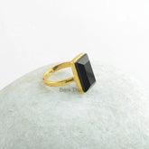 Black Onyx Silver Ring-Black Onyx 9x15mm Rectangle Micron Gold Plated Sterling Silver Solitaire Ring-Gemstone Ring-Gift For Her, Valentines